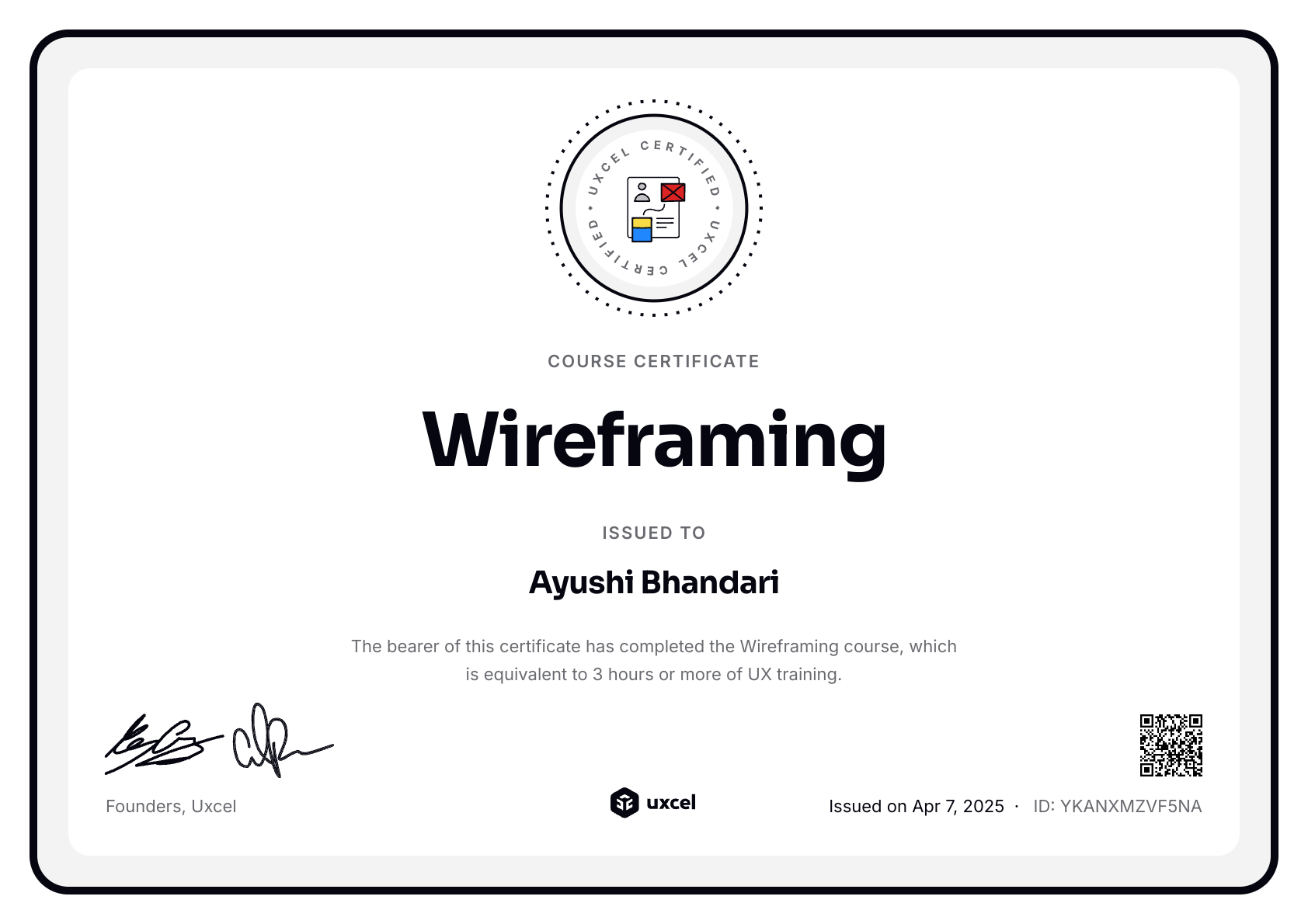Ayushi Bhandari's certificate